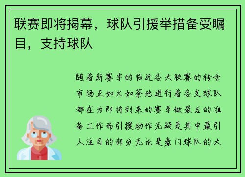 联赛即将揭幕，球队引援举措备受瞩目，支持球队